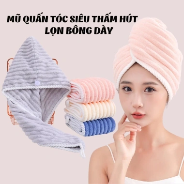 Mũ Quấn Tóc Lông Dệt Sóng Thấm Hút, Khăn Bông Ủ Quấn Tóc Khô – Giá 20.000đ
