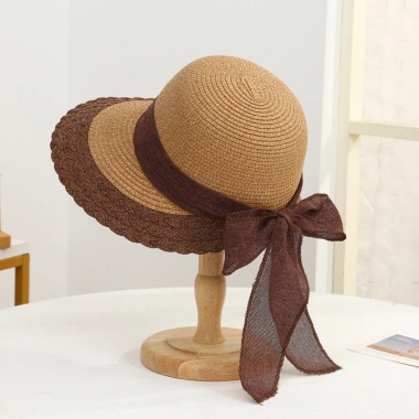 Mũ rơm biển kỳ nghỉ nơ streamer, chống nắng, có thể buộc đuôi ngựa – Giá ưu đãi 139.320 VND