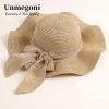 Mũ Rơm Du Lịch UNMEGONI Vành Rộng Chống UV, Gập Được, Nơ Ruy Băng, Che Nắng Di Động