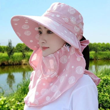 Mũ rộng vành kèm khăn choàng chống nắng thời trang mùa hè cho nữ giảm còn 66.000 VND 2