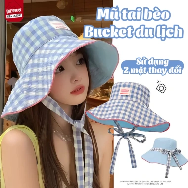 Mũ Tai Bèo Chống Nắng Vành Rộng 2 Mặt Caro Pastel Bucket Dây Nơ Đi Biển Giá 118k