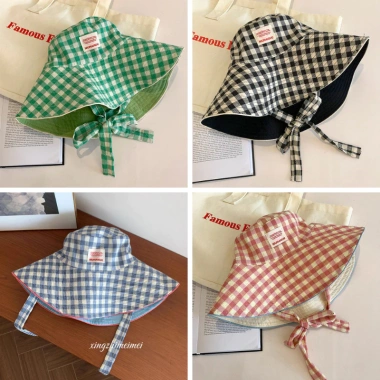 Mũ Tai Bèo Chống Nắng Vành Rộng 2 Mặt Caro Pastel Bucket Dây Nơ Đi Biển Giá 118k