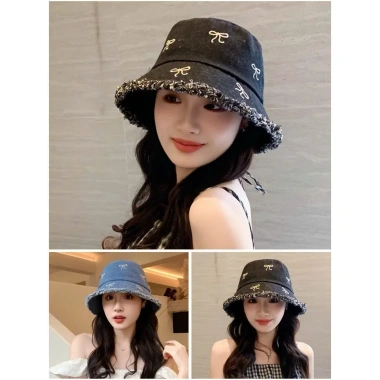 Mũ vành tròn tua rua - Nón bucket nữ thêu nơ xinh, cá tính, thời trang trẻ, 68.000đ