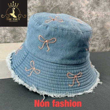 Mũ vành tròn tua rua - Nón bucket nữ thêu nơ xinh, cá tính, thời trang trẻ, 68.000đ