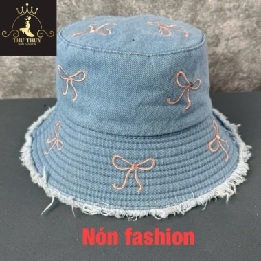 Mũ vành tròn tua rua - Nón bucket nữ thêu nơ xinh, cá tính, thời trang trẻ, 68.000đ