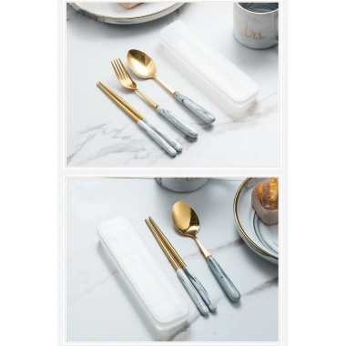 Muỗng Đũa Nĩa Nạm Đá Cao Cấp GD212 - Hộp Thìa Đũa Văn Phòng - Giá 69.000 VND