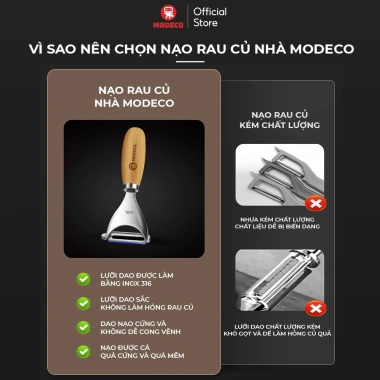 Nạo Rau Quả Modeco Thép Không Gỉ 316L - Đa Năng, Cán Gỗ Sồi, Lưỡi Dao Sắc Bén, Giá 97.000₫