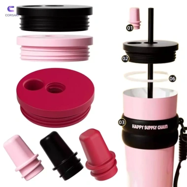 Nắp cốc silicone CORSAKI giữ nhiệt, màu đen đỏ hồng thời trang, thay thế nhanh