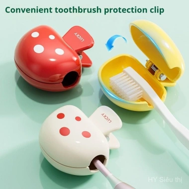 Nắp đầu bàn chải nấm hoạt hình - silicone thực phẩm, có lỗ thông gió, chống bụi, du lịch, dùng tại nhà