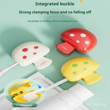 Nắp đầu bàn chải nấm hoạt hình - silicone thực phẩm, có lỗ thông gió, chống bụi, du lịch, dùng tại nhà