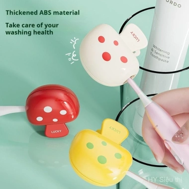 Nắp đầu bàn chải nấm hoạt hình - silicone thực phẩm, có lỗ thông gió, chống bụi, du lịch, dùng tại nhà