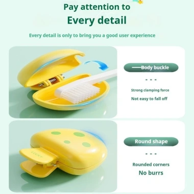 Nắp đầu bàn chải nấm hoạt hình - silicone thực phẩm, có lỗ thông gió, chống bụi, du lịch, dùng tại nhà
