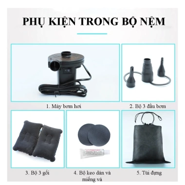 Nệm hơi cao cấp xe ô tô phủ nhung, thoải mái cho chuyến đi dài, tặng bơm điện và gối, giá 550.000 đồng
