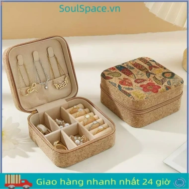 Nhẫn Bông Tai SOULSPACE - Hộp Bảo Quản Trang Sức Di Động Gỗ Bền, Hộp Đôi Đựng Mỹ Phẩm Nút Chai - 49.500₫