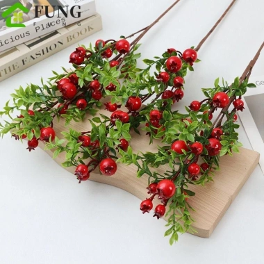 Nhánh Lựu Nhân Tạo FUNG 24 trái Cây cảnh nhựa handmade, trang trí sân vườn