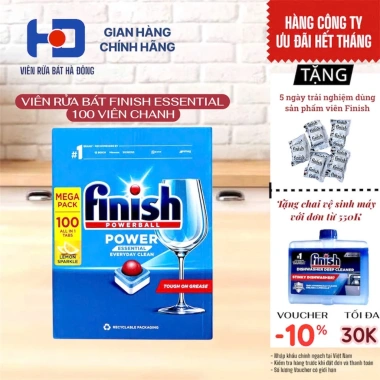 NHẬP MÃ GIẢM 30K Viên rửa chén Finish Essential hương chanh 100 viên Hàng chính hãng