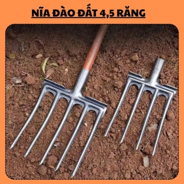 Nĩa đào đất bứng cây thép nguyên khối 4-5 răng - Giá ưu đãi 130.000đ