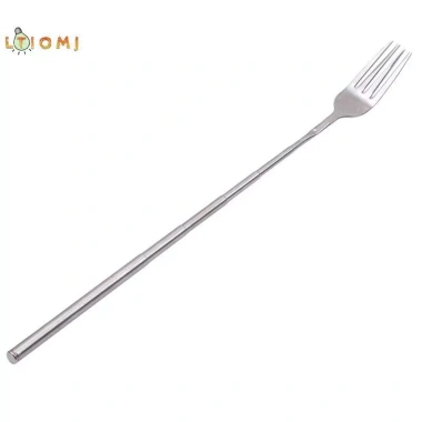 Nĩa mở rộng kính thiên văn thép không gỉ bạc – Đồ ăn BBQ, món tráng miệng, bữa tối – Bộ đồ ăn nhà bếp 5