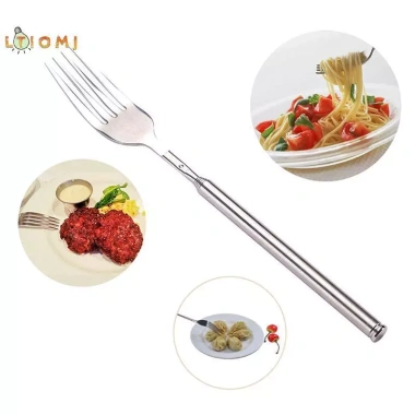 Nĩa mở rộng kính thiên văn thép không gỉ bạc – Đồ ăn BBQ, món tráng miệng, bữa tối – Bộ đồ ăn nhà bếp 7