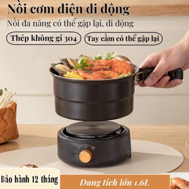 Nồi điện gấp gọn 500W đa năng du lịch dã ngoại, khay hấp tiện lợi, chống dính - Giá chỉ 388.000₫
