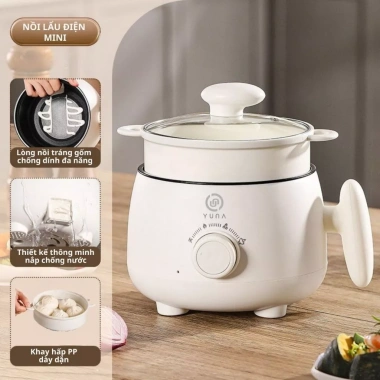 Nồi Điện Mini YUNA 2.0L Đa Năng Xửng Hấp Chống Dính - Tiện Lợi Cho Sinh Viên & Gia Đình, Giá 164k