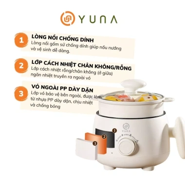 Nồi Điện Mini YUNA 2.0L Đa Năng Xửng Hấp Chống Dính - Tiện Lợi Cho Sinh Viên & Gia Đình, Giá 164k