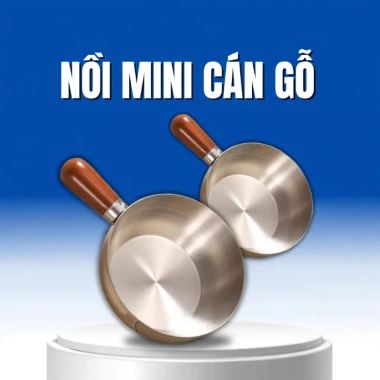 Nồi mini inox 14cm cán gỗ chống bỏng- Nấu mì, đun sữa, làm sốt, dùng bếp gas & từ