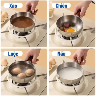 Nồi Mini Inox Cán Gỗ Chống Nóng - Nấu Mì, Cháo, Dễ Vệ Sinh, Đun Mọi Bếp, 25.000đ