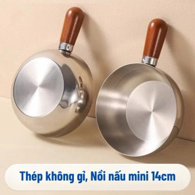 Nồi Mini Inox Cán Gỗ Chống Nóng - Nấu Mì, Cháo, Dễ Vệ Sinh, Đun Mọi Bếp, 25.000đ