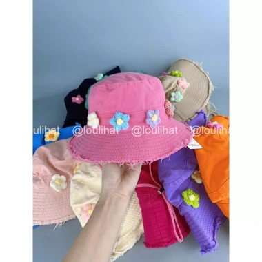 Nón bucket Mẹ và Bé LOULIHAT - Tai bèo, viền rách hoa len, thoáng mát, giá 62.998