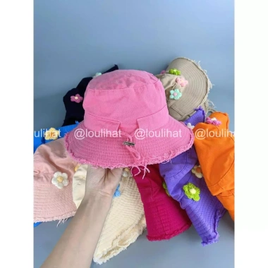 Nón bucket Mẹ và Bé LOULIHAT - Tai bèo, viền rách hoa len, thoáng mát, giá 62.998