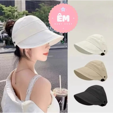 Nón bucket nữ vành rộng chống nắng, hở chóp, có nút đeo khẩu trang - Giá chỉ 59.000₫