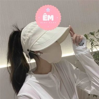 Nón bucket nữ vành rộng chống nắng, hở chóp, có nút đeo khẩu trang - Giá chỉ 59.000₫