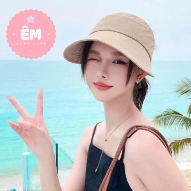 Nón bucket nữ vành rộng chống nắng, hở chóp, có nút đeo khẩu trang - Giá chỉ 59.000₫