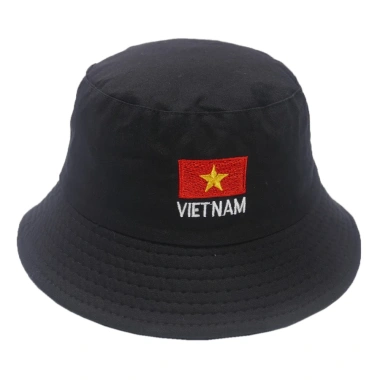 Nón bucket tai bèo thêu lá cờ Việt Nam vải Cotton thoáng mát, hợp mốt thời trang
