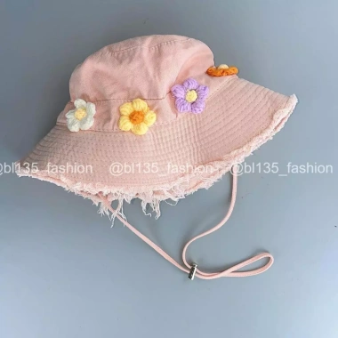 Nón bucket viền rách + charm hoa len - Mũ tai bèo vành rộng, chống nắng BL135
