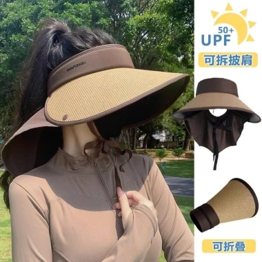 Nón chóp nữ nón cói nửa đầu, vành rộng, vải che gáy, chống tia UV, chỉ 44.000₫ 4