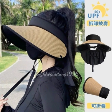 Nón chóp nữ nón cói nửa đầu, vành rộng, vải che gáy, chống tia UV, chỉ 44.000₫ 6