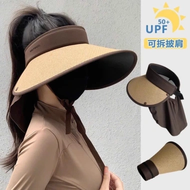 Nón chóp nữ nón cói nửa đầu, vành rộng, vải che sau gáy, chống tia UV, chỉ 44k