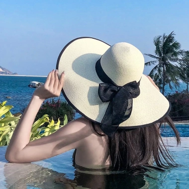 Nón Cói Đi Biển Vành Rộng Dây Nơ Đen - Siêu Nhẹ, Bảo Vệ Nắng, Giá Ưu Đãi 3
