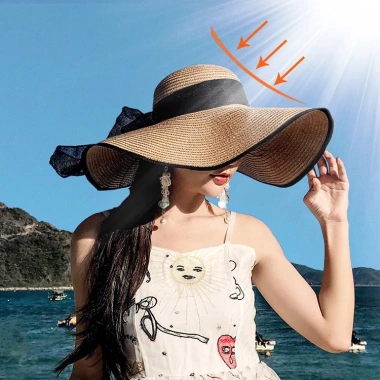 Nón Cói Đi Biển Vành Rộng Dây Nơ Đen - Siêu Nhẹ, Bảo Vệ Nắng, Giá Ưu Đãi 4