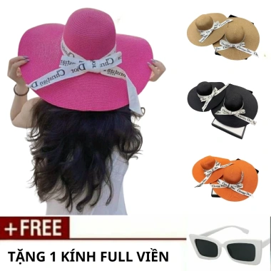 Nón Cói Vành Rộng Thắt Nơ DIO Trắng - Tặng Kính Full Viền - Giá chỉ 79.000 VND