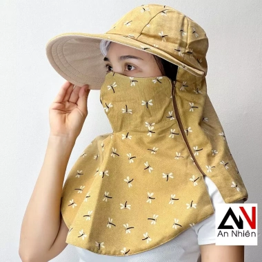 Nón mũ vành rộng cotton chống nắng, khẩu trang cố định dây kéo - Giá chỉ 80.000₫