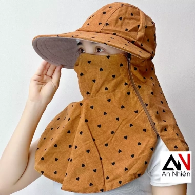 Nón mũ vành rộng cotton chống nắng, khẩu trang cố định dây kéo - Giá chỉ 80.000₫