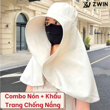 Nón rộng vành và khẩu trang UV 3 trong 1, khăn choàng bảo vệ mặt cổ mùa hè 140k