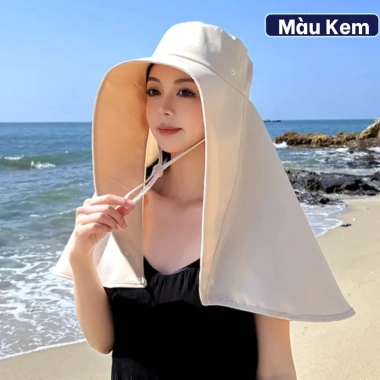Nón rộng vành và khẩu trang UV 3 trong 1, khăn choàng bảo vệ mặt cổ mùa hè 140k 9