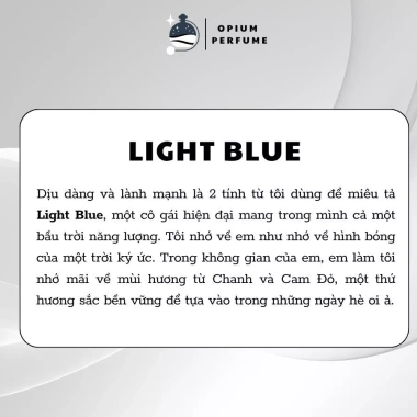 Nước hoa nữ Light Blue 10ml - Hương quyến rũ, tươi mát, tinh tế - Opium giảm còn 118.878₫