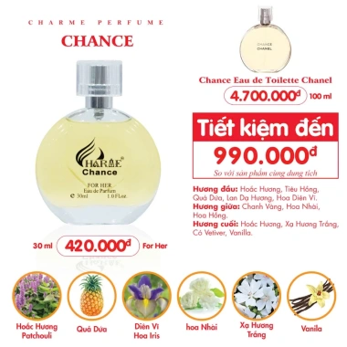 Nước hoa nữ thơm lâu Charme Chance vani - Nữ tính 30ml Chính hãng 175.000đ