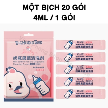 Nước Rửa Bình Sữa BIG HEADED BIRD Hương Trái Cây 20 Gói 4ml Du Lịch 30.000 VND