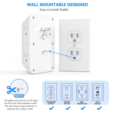 Ổ cắm 3 mặt chống sét - Bộ chia 6 ổ cắm, 4 cổng USB (2 USB-C) cho gia đình, văn phòng, du lịch, chỉ 220k
